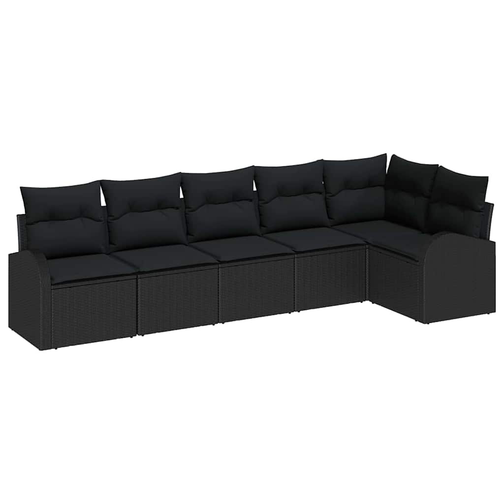 Havesofa Sæt 6 stk. Sort polyrattan