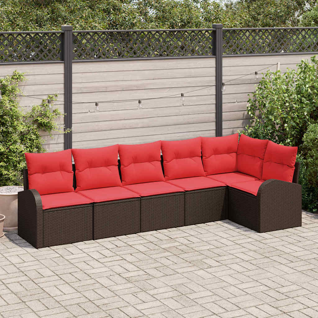 Havesofa Sæt 6 stk. Brun og Rød polyrattan
