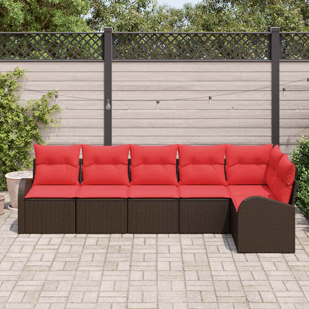 Havesofa Sæt 6 stk. Brun og Rød polyrattan