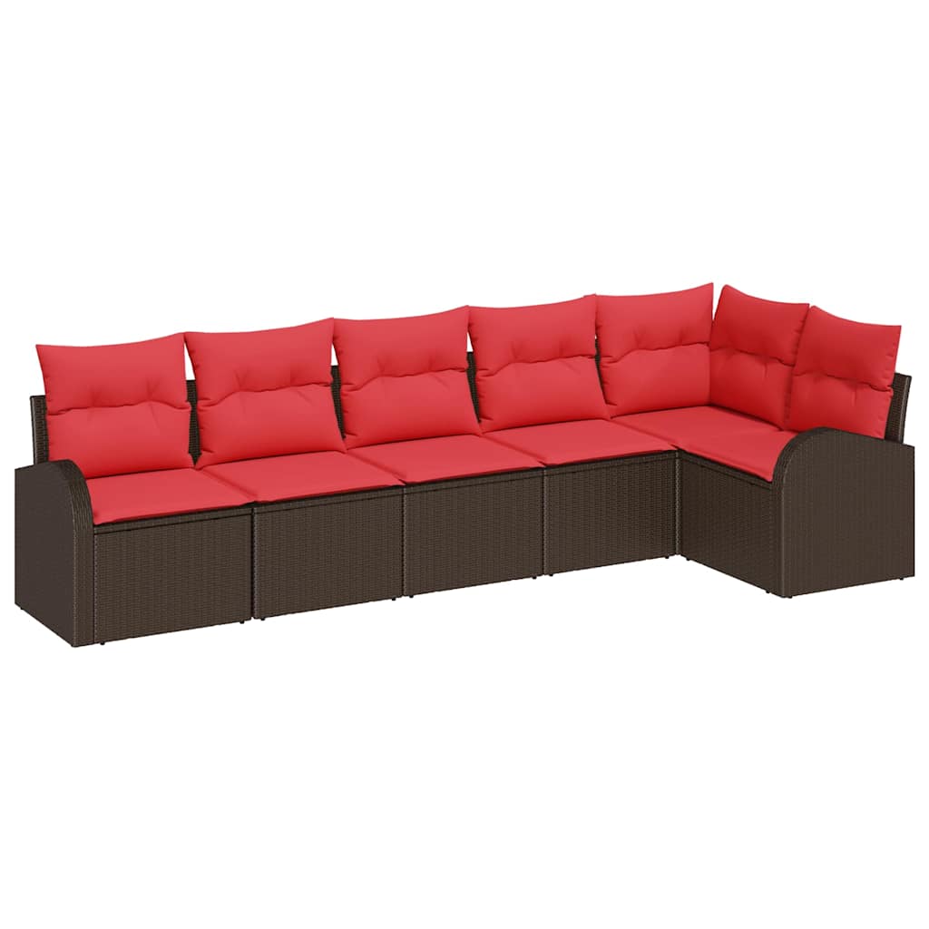 Havesofa Sæt 6 stk. Brun og Rød polyrattan
