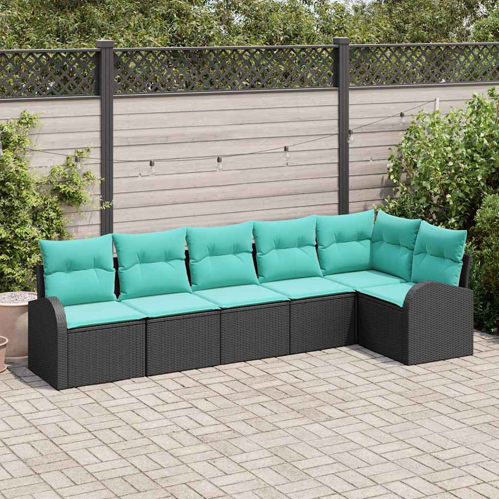 Havesofa Sæt 6 stk. Sort og turkis polyrattan