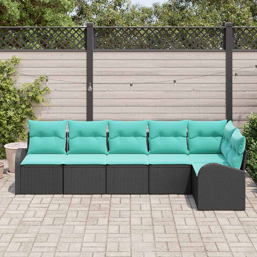 Havesofa Sæt 6 stk. Sort og turkis polyrattan