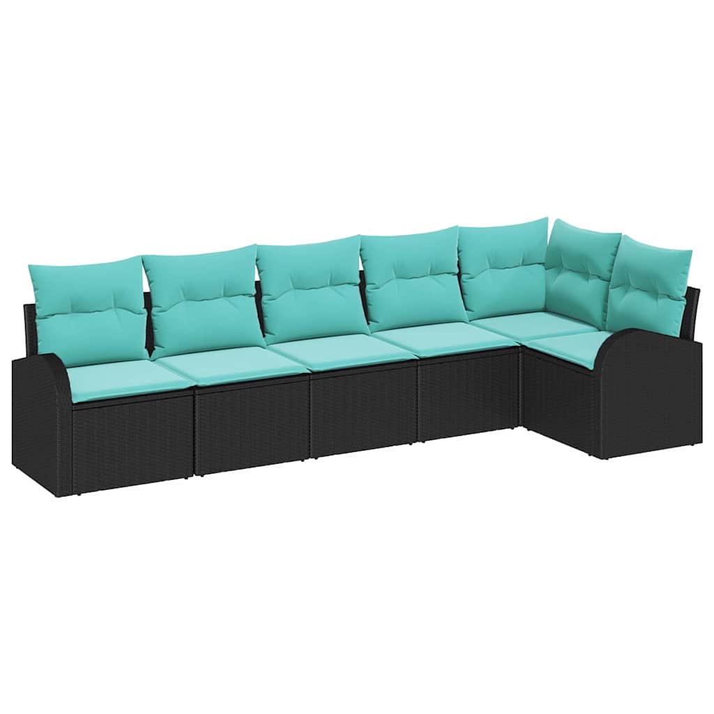 Havesofa Sæt 6 stk. Sort og turkis polyrattan