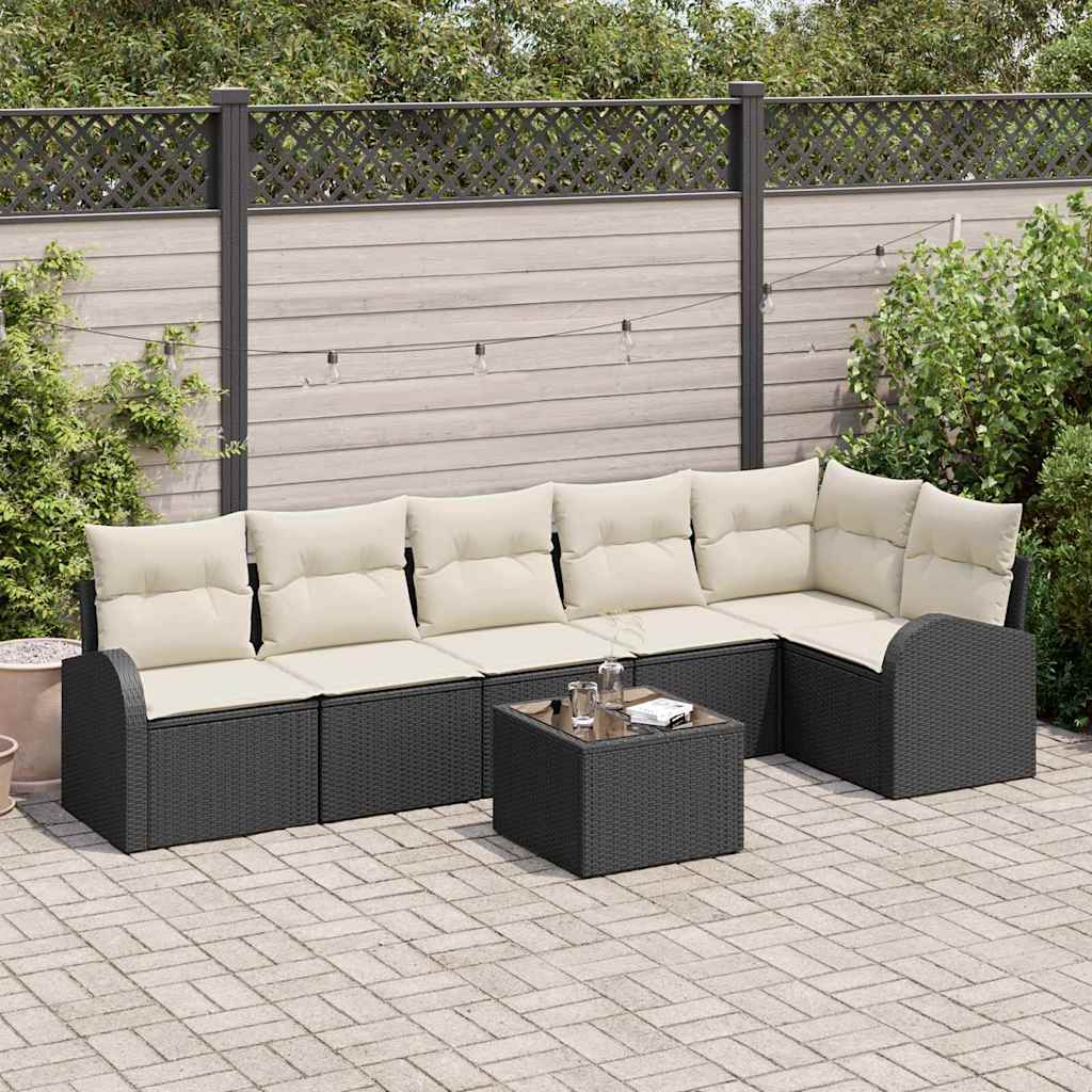 Havesofa Sæt 7 stk. Sort og Hvid polyrattan
