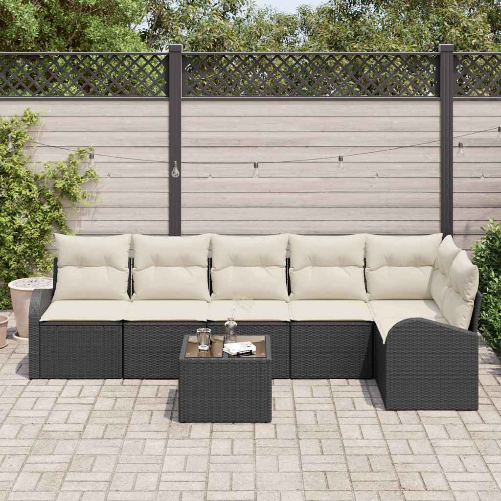 Havesofa Sæt 7 stk. Sort og Hvid polyrattan