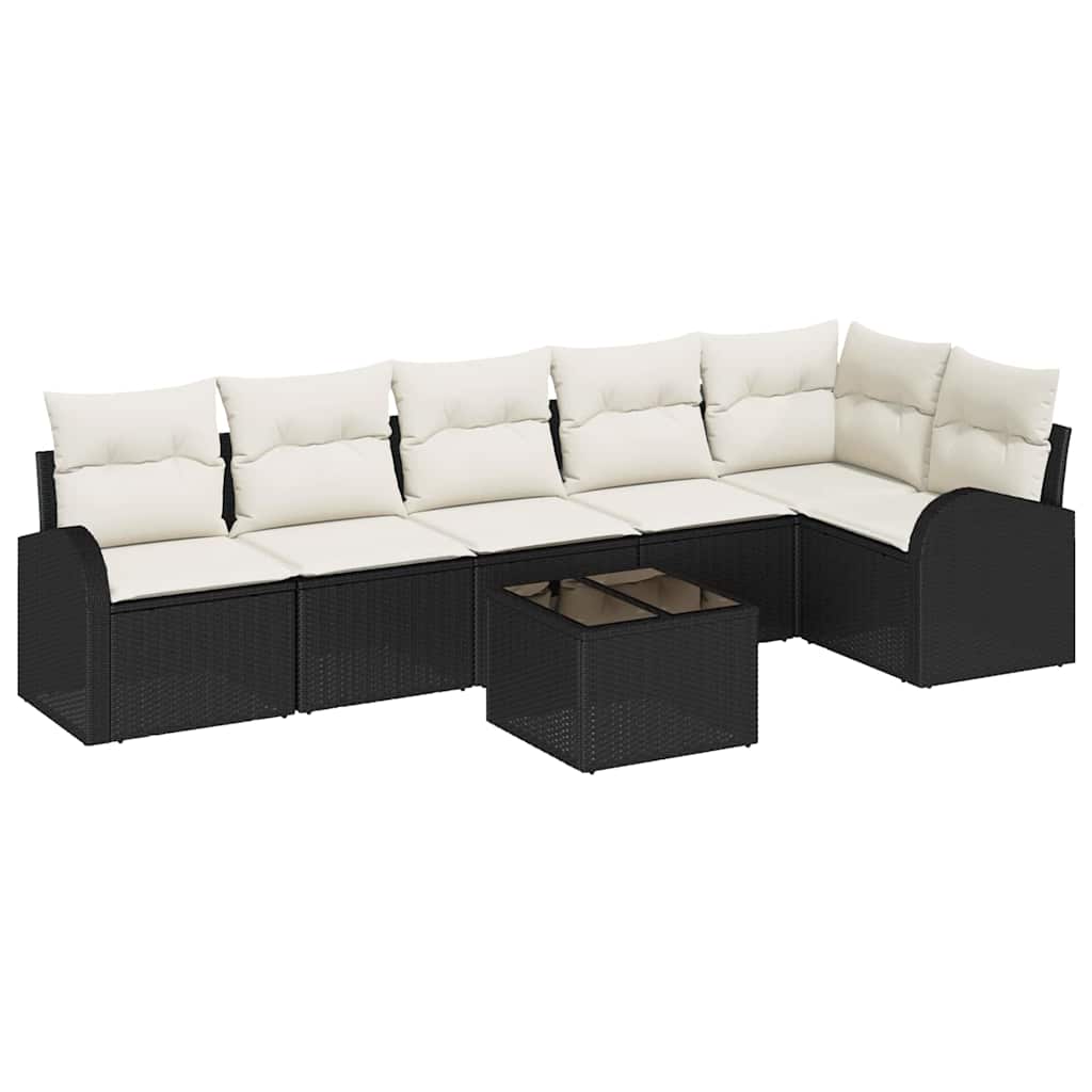 Havesofa Sæt 7 stk. Sort og Hvid polyrattan