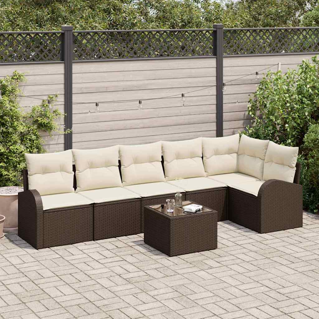 Havesofa Sæt 7 stk. Brun og hvid polyrattan