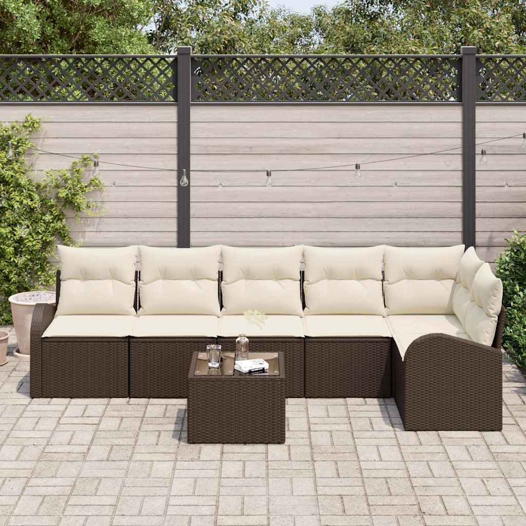 Havesofa Sæt 7 stk. Brun og hvid polyrattan