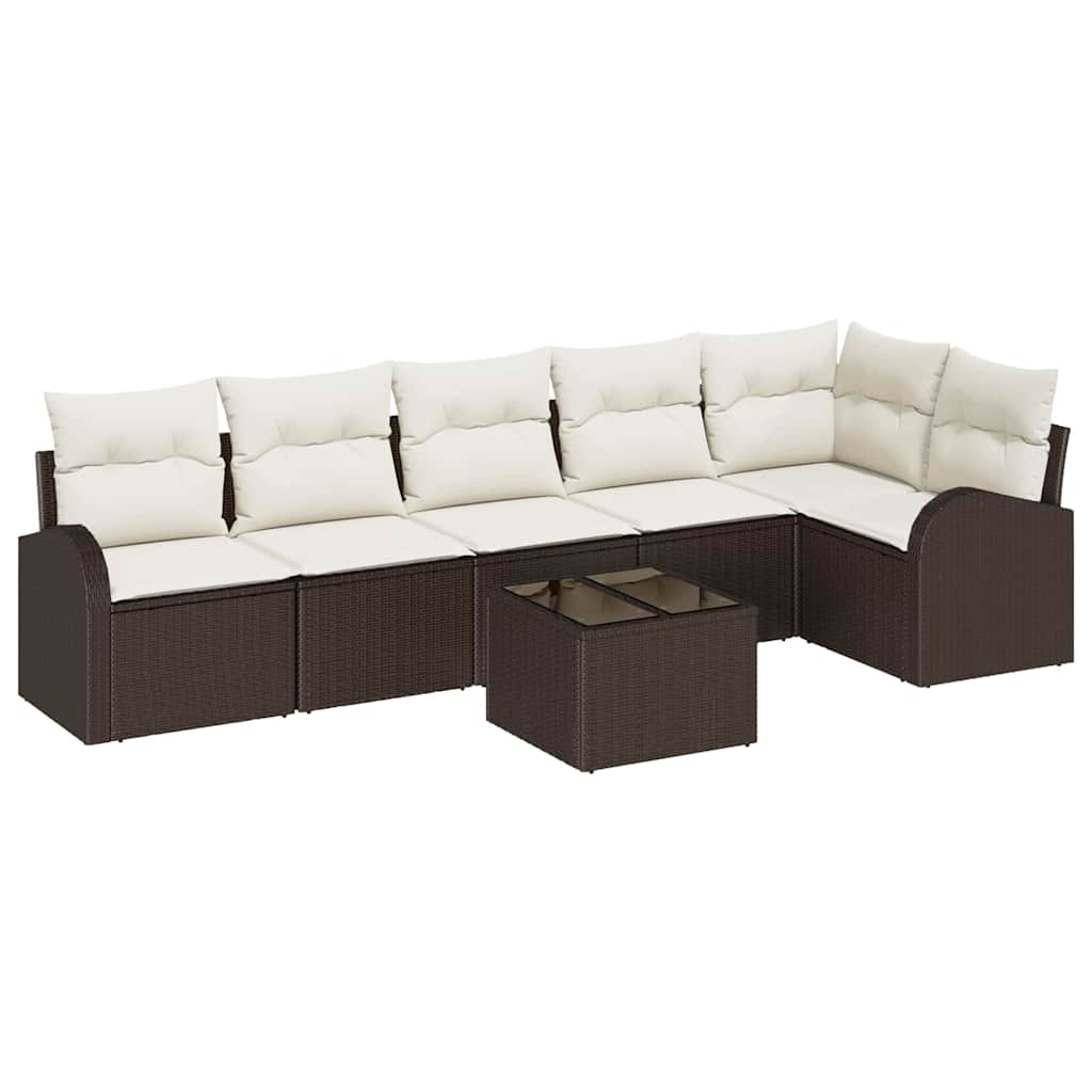 Havesofa Sæt 7 stk. Brun og hvid polyrattan