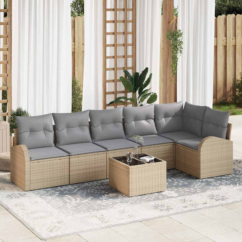 Havesofa Sæt 7 stk. Beige og lysegrå polyrattan