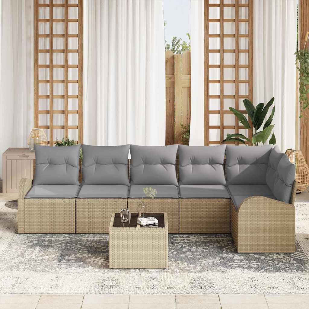 Havesofa Sæt 7 stk. Beige og lysegrå polyrattan