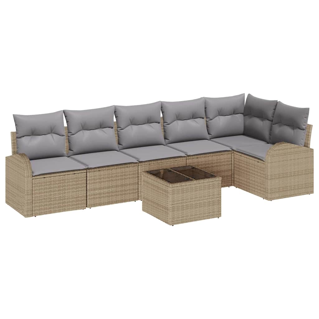 Havesofa Sæt 7 stk. Beige og lysegrå polyrattan