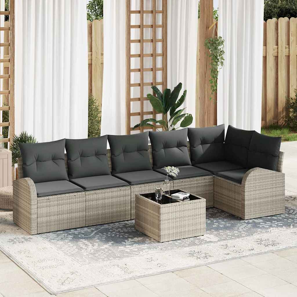 Havesofa Sæt 7 stk. Lysegrå polyrattan