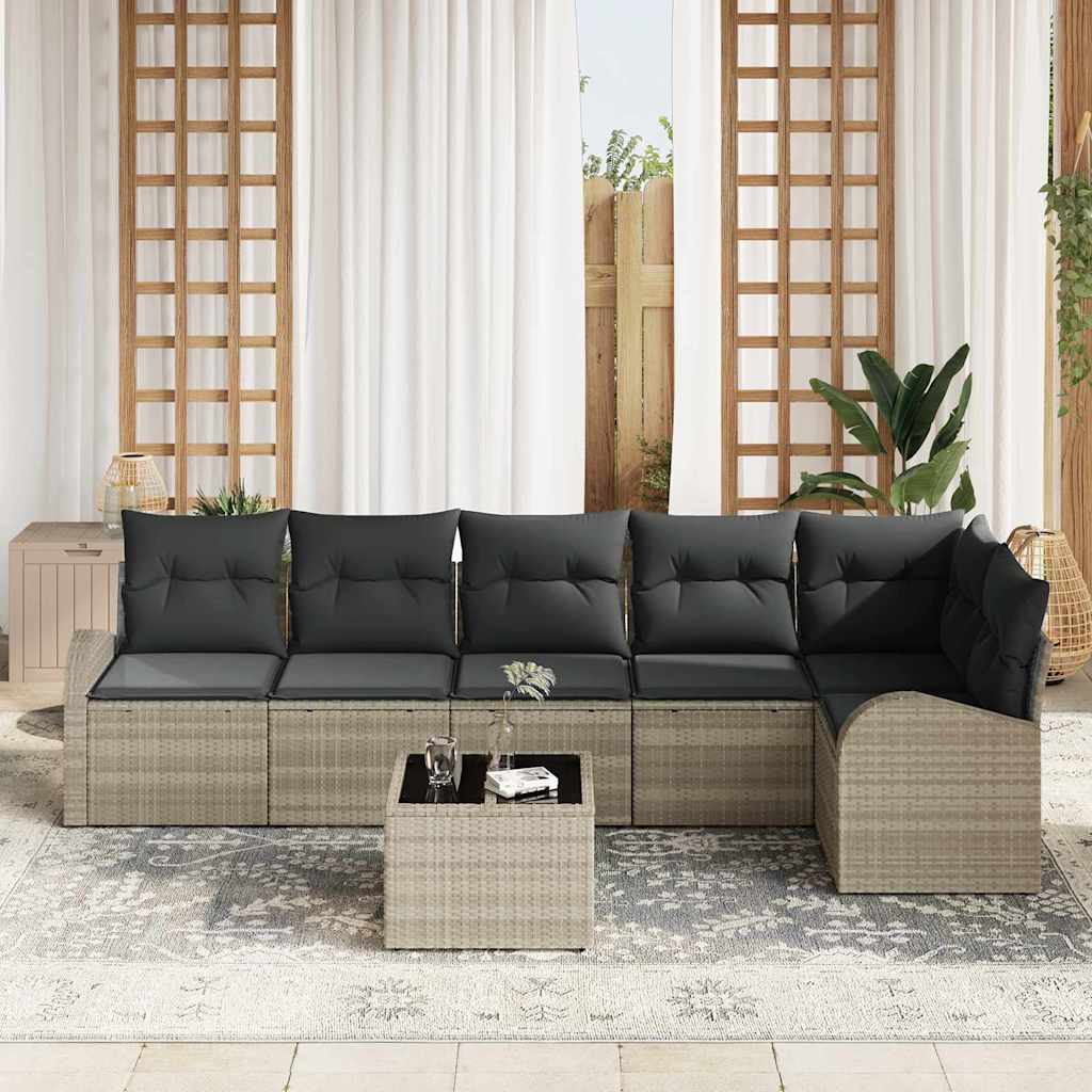 Havesofa Sæt 7 stk. Lysegrå polyrattan