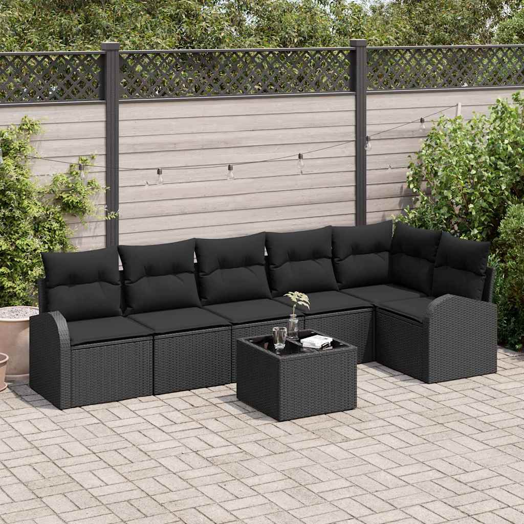 Havesofa Sæt 7 stk. Sort polyrattan