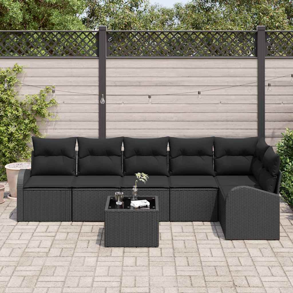 Havesofa Sæt 7 stk. Sort polyrattan