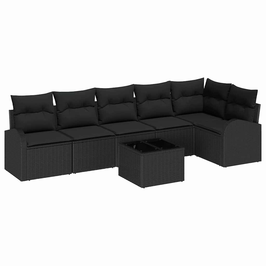 Havesofa Sæt 7 stk. Sort polyrattan