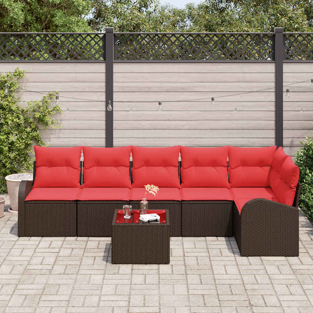 Havesofa Sæt 7 stk. Brun og Rød polyrattan