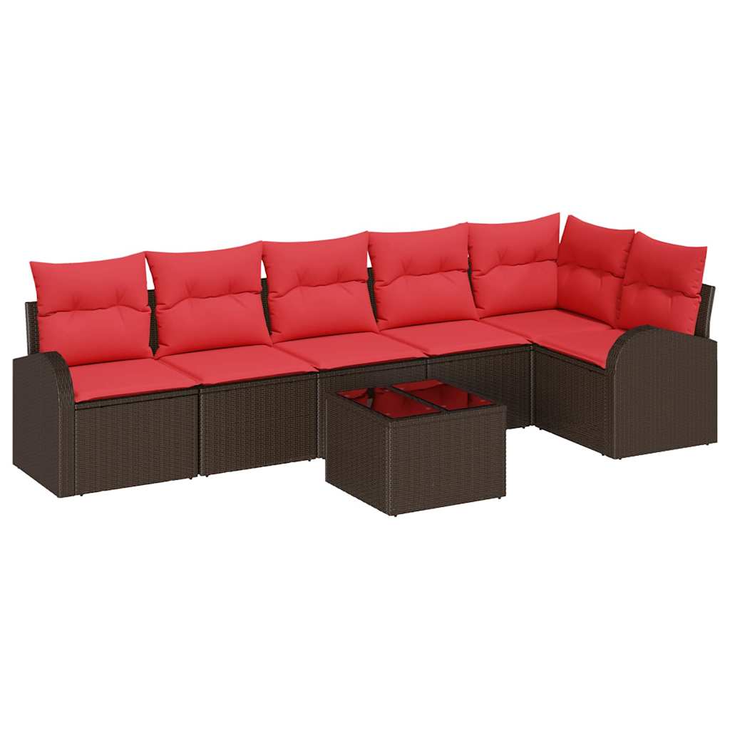 Havesofa Sæt 7 stk. Brun og Rød polyrattan