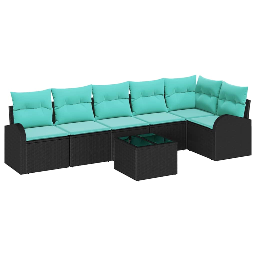 Havesofa Sæt 7 stk. Sort og turkis polyrattan