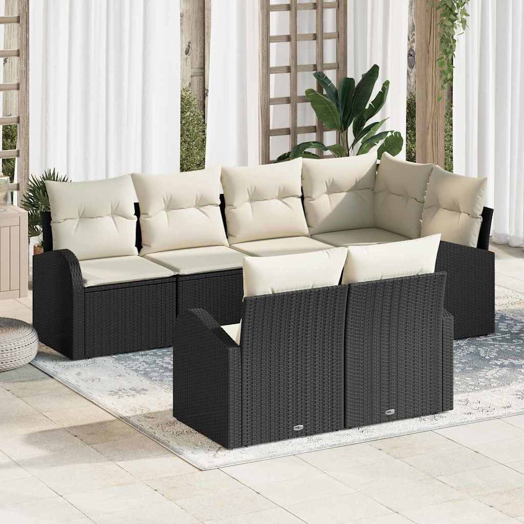Havesofa Sæt 7 stk. Sort og Hvid polyrattan