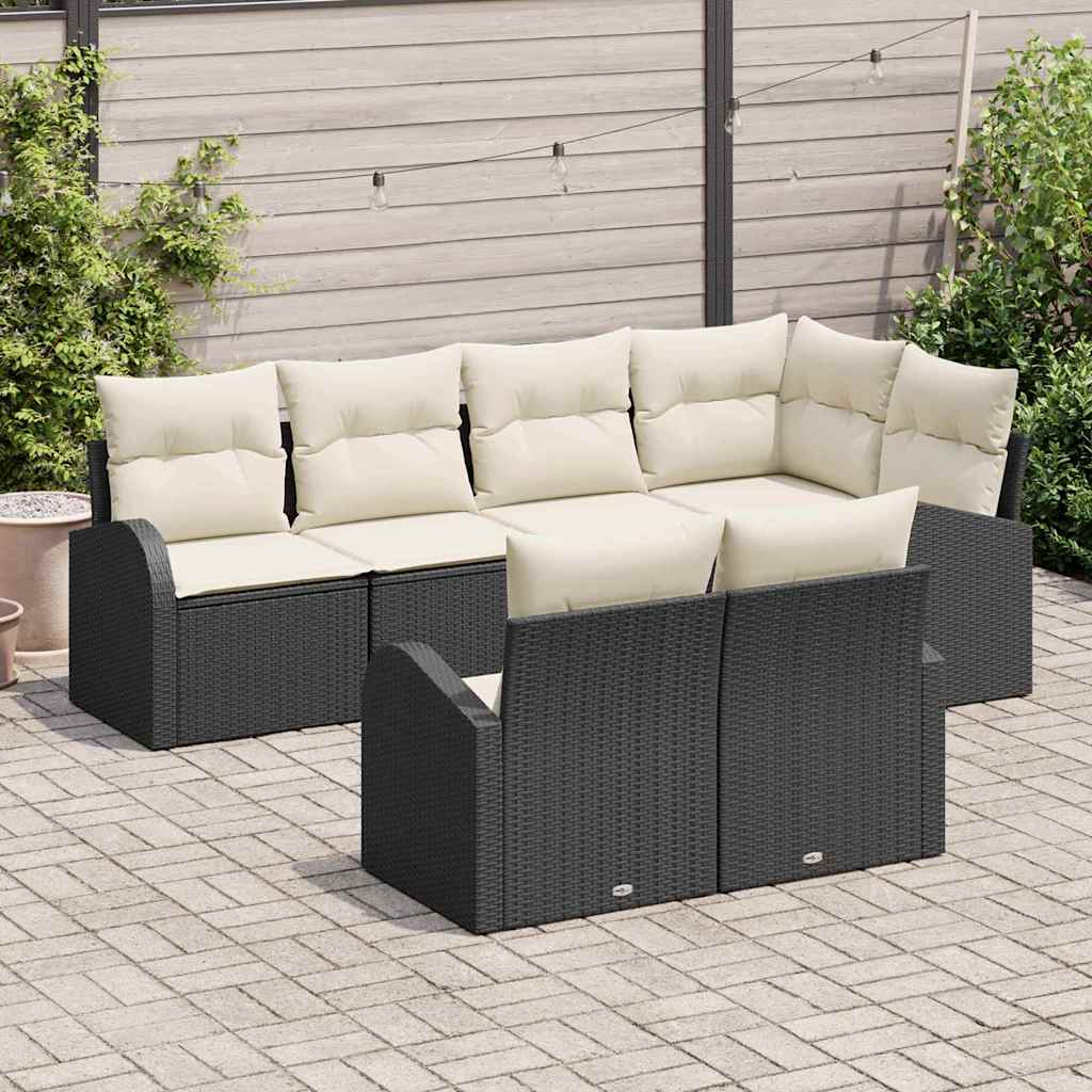 Havesofa Sæt 7 stk. Sort og Hvid polyrattan