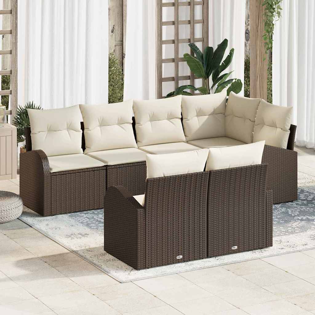 Havesofa Sæt 7 stk. Brun og hvid polyrattan