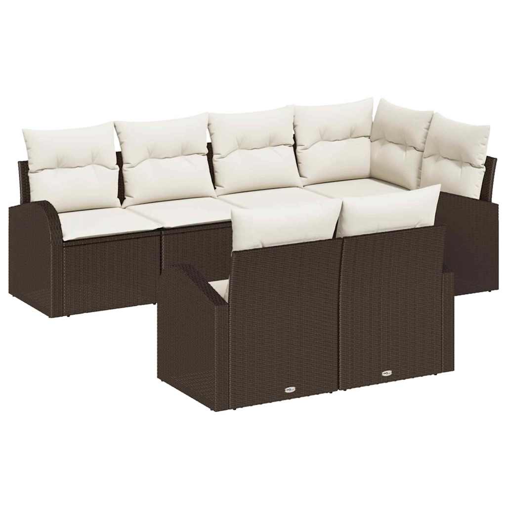 Havesofa Sæt 7 stk. Brun og hvid polyrattan