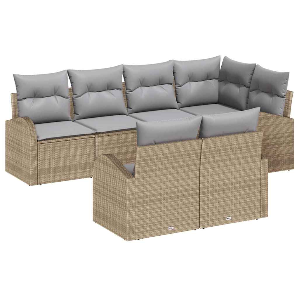 Havesofa Sæt 7 stk. Beige og lys grå polyrattan
