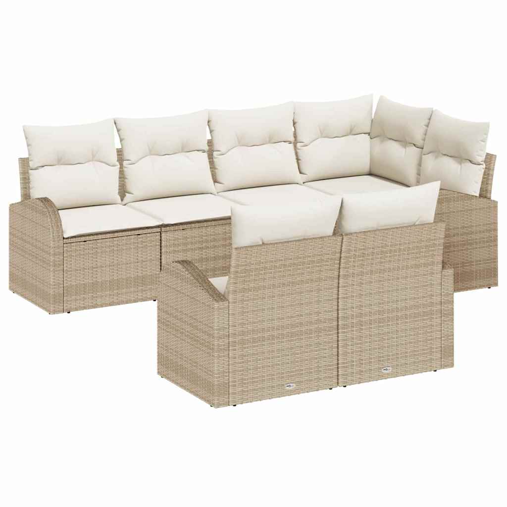 Havesofa Sæt 7 stk. Beige og hvid polyrattan