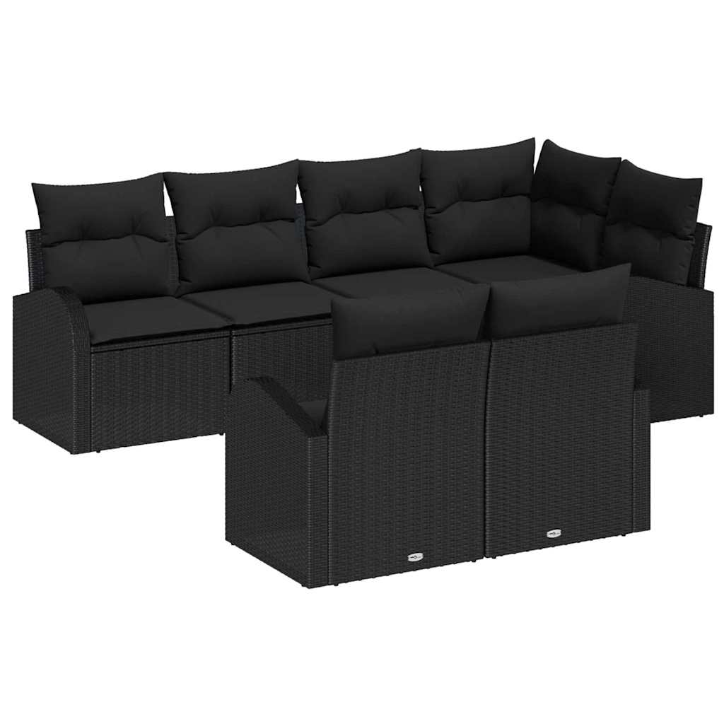 Havesofa Sæt 7 stk. Sort polyrattan