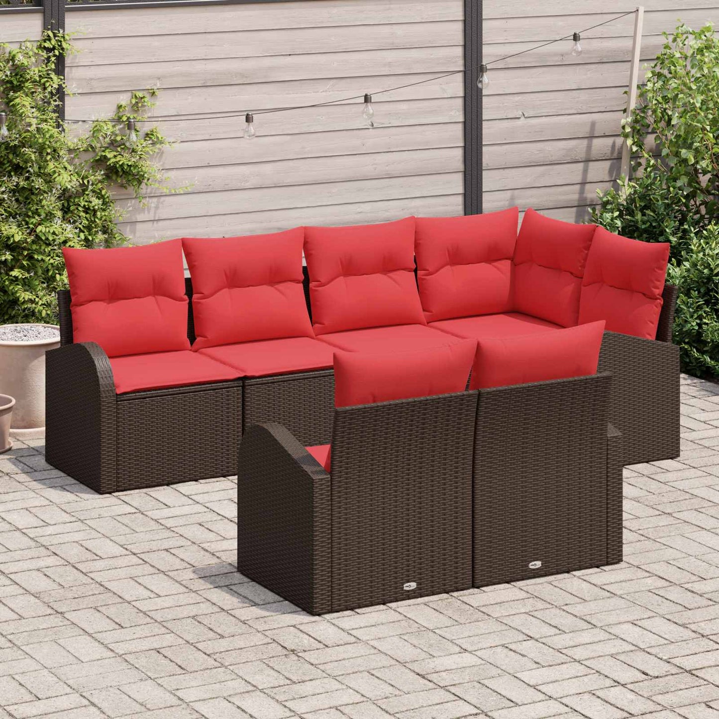 Havesofa Sæt 7 stk. Brun og Rød polyrattan