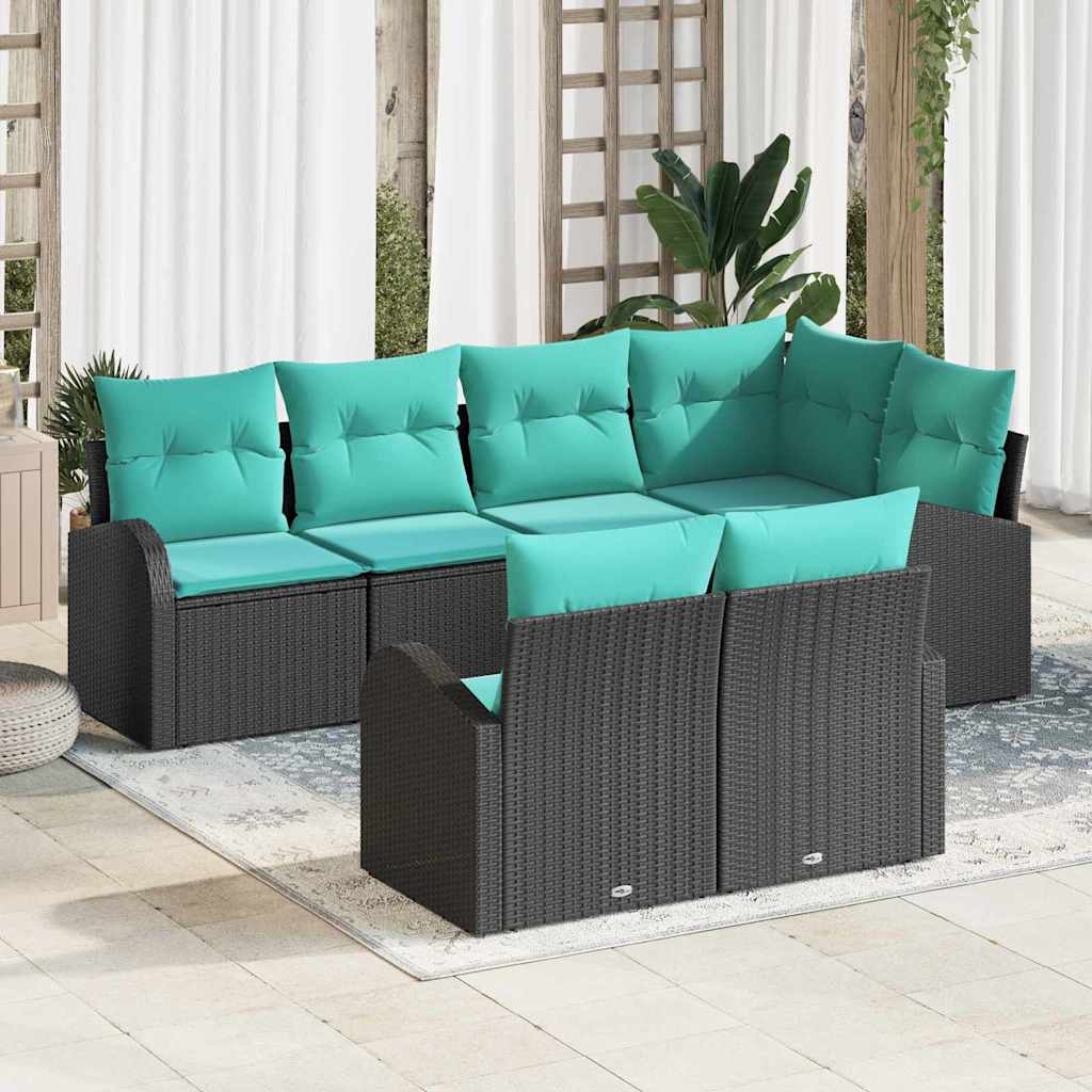 Havesofa Sæt 7 stk. Sort og turkis polyrattan