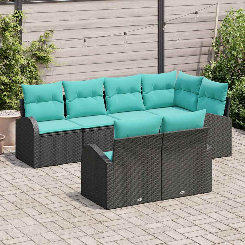 Havesofa Sæt 7 stk. Sort og turkis polyrattan