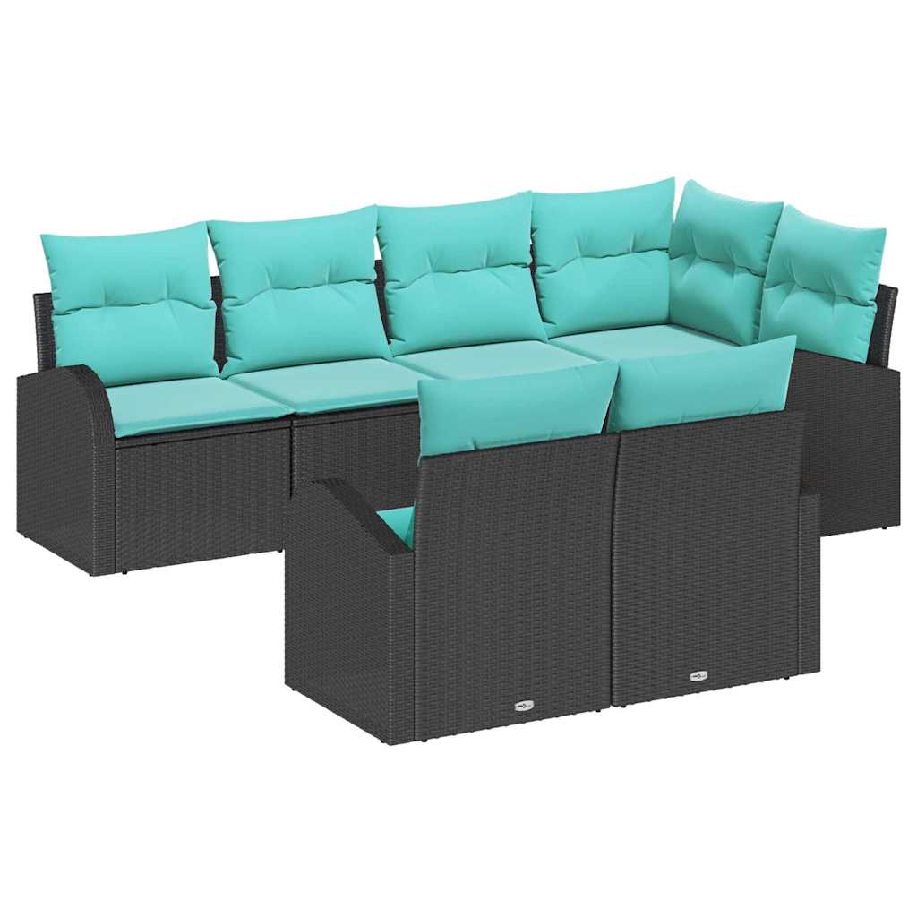 Havesofa Sæt 7 stk. Sort og turkis polyrattan