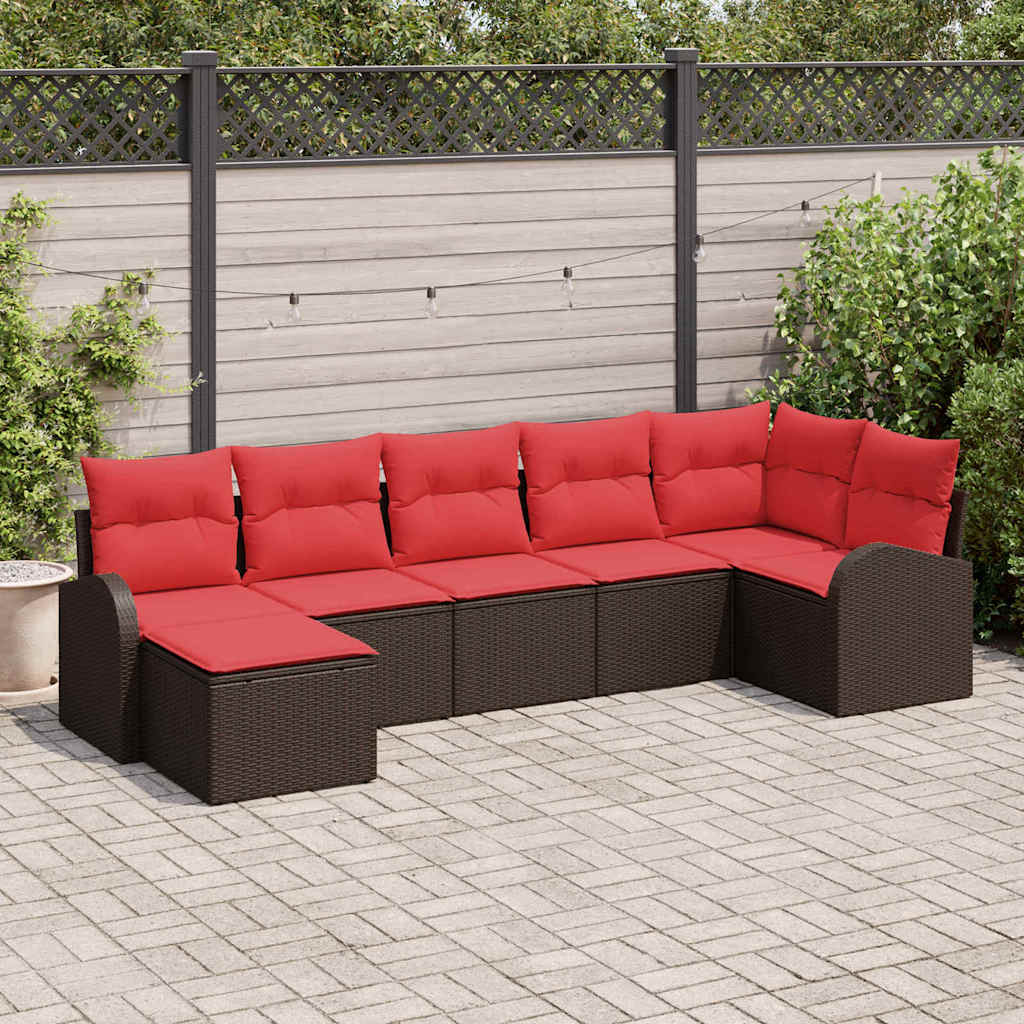 Sofa Sæt 7 stk. Brun og Rød polyrattan
