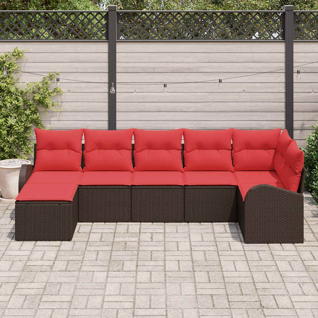Sofa Sæt 7 stk. Brun og Rød polyrattan
