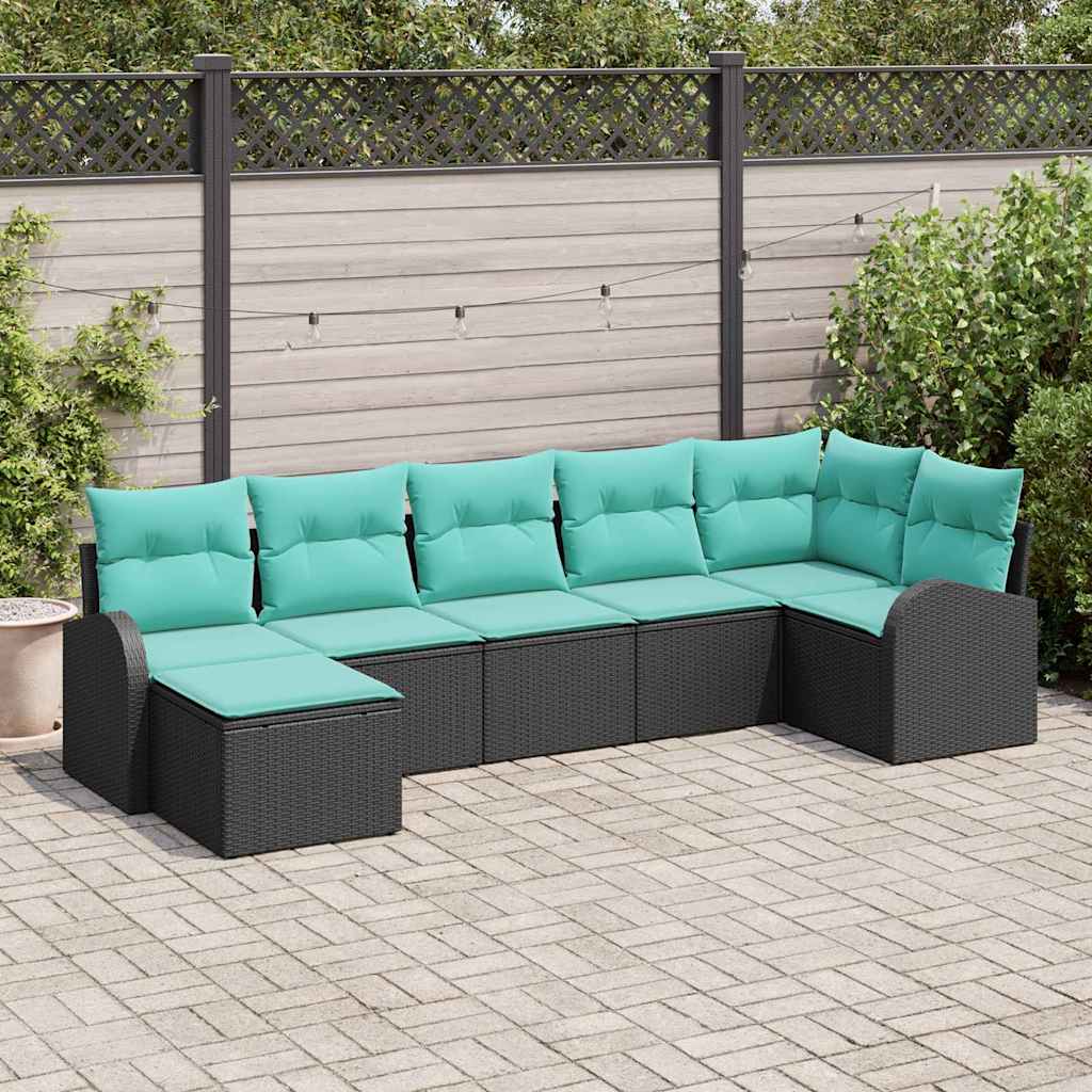 Sofa Sæt 7 stk. Sort og turkis polyrattan