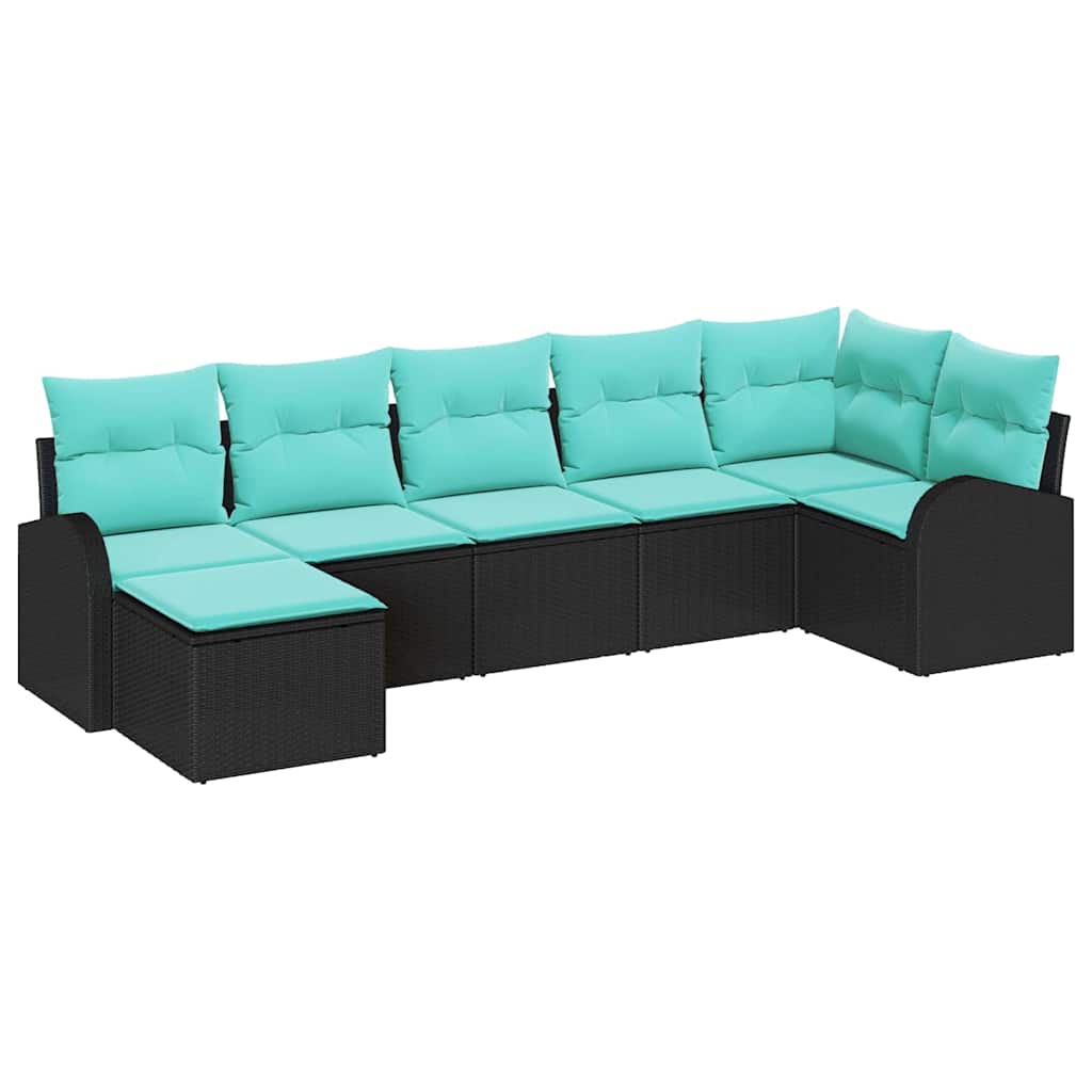 Sofa Sæt 7 stk. Sort og turkis polyrattan