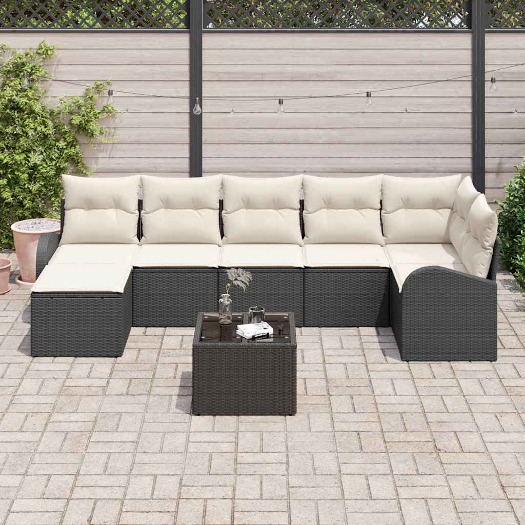 Sofa Sæt 8 stk. Sort polyrattan