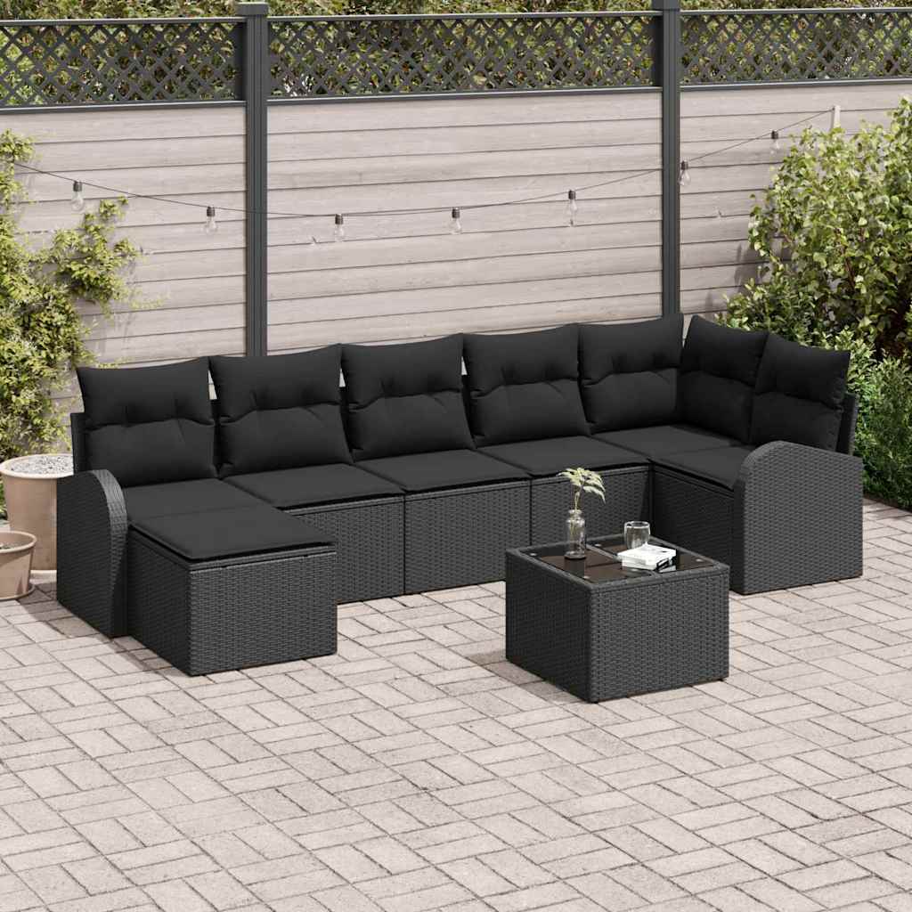 Sofa Sæt 8 stk. Sort polyrattan