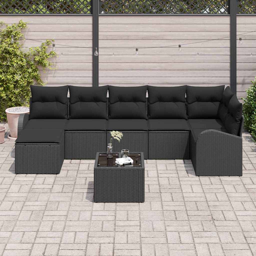Sofa Sæt 8 stk. Sort polyrattan