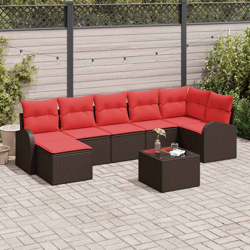 Sofa Sæt 8 stk. Brun og Rød polyrattan