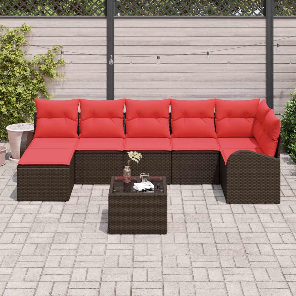 Sofa Sæt 8 stk. Brun og Rød polyrattan