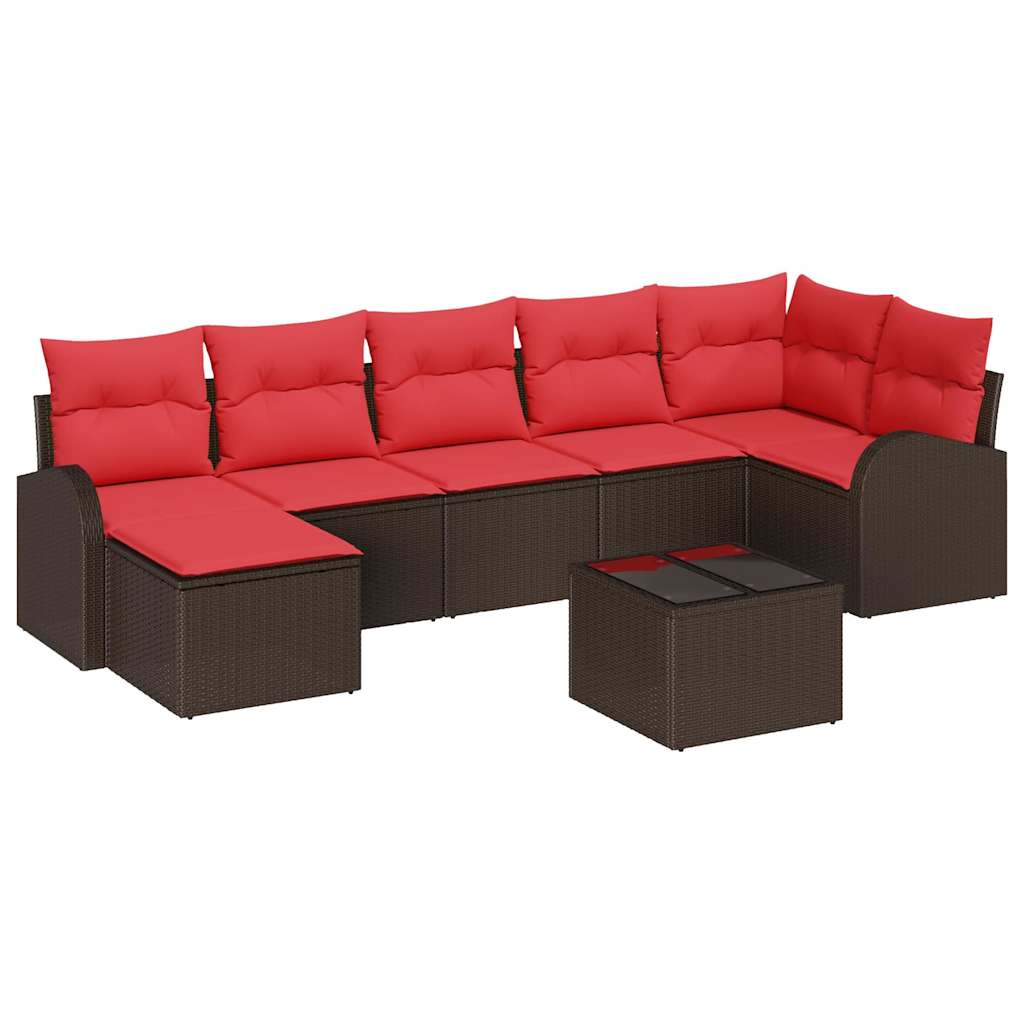 Sofa Sæt 8 stk. Brun og Rød polyrattan