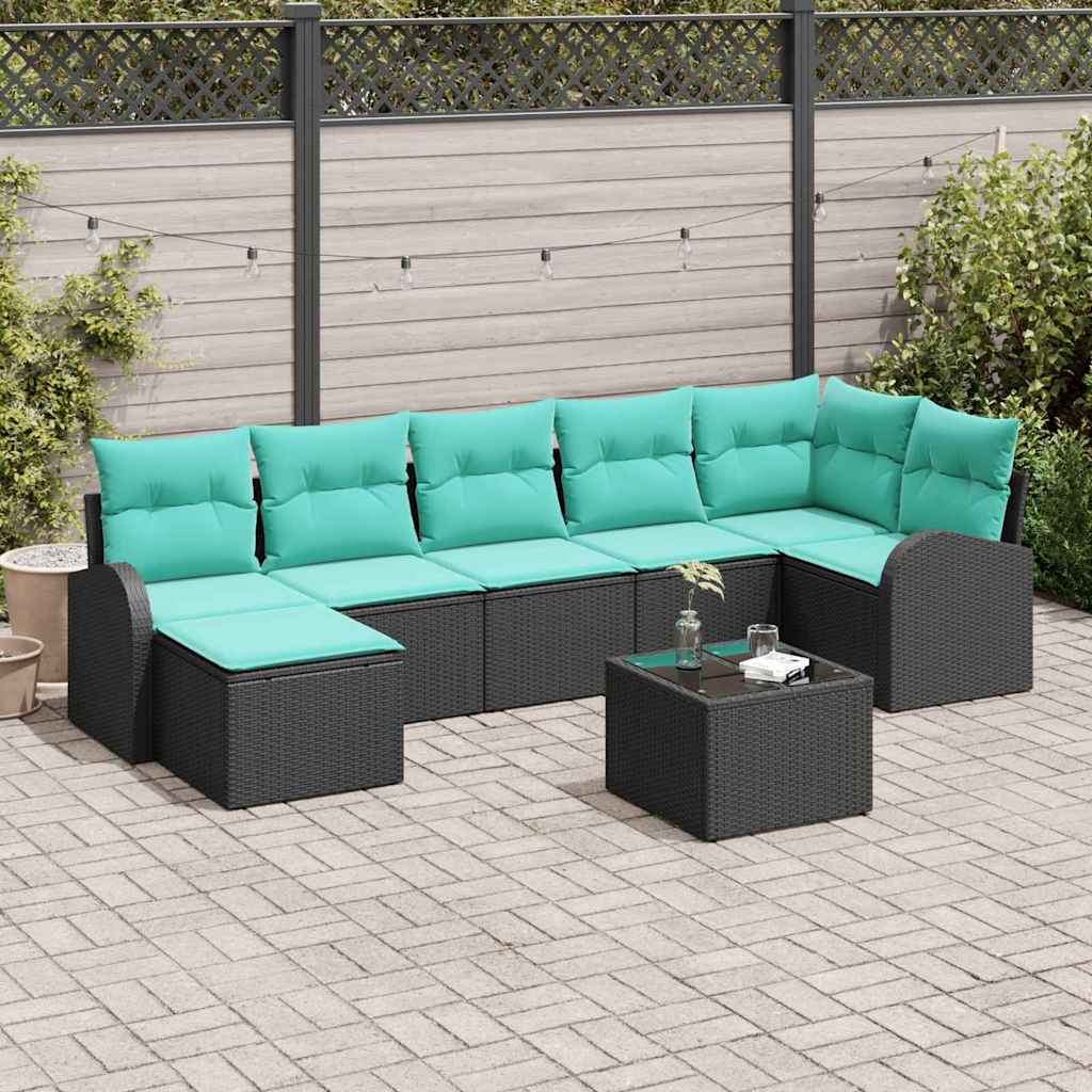 Sofa Sæt 8 stk. Sort og turkis polyrattan