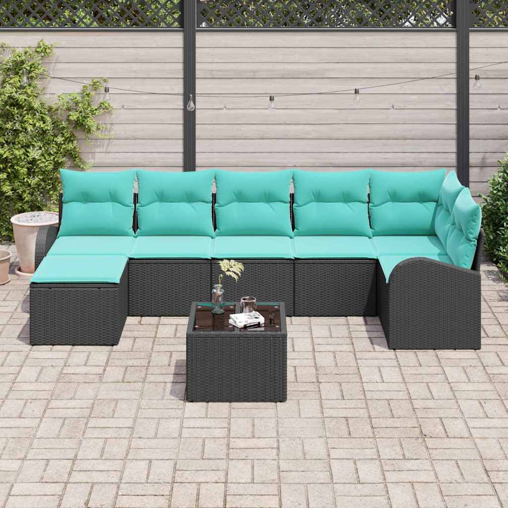 Sofa Sæt 8 stk. Sort og turkis polyrattan