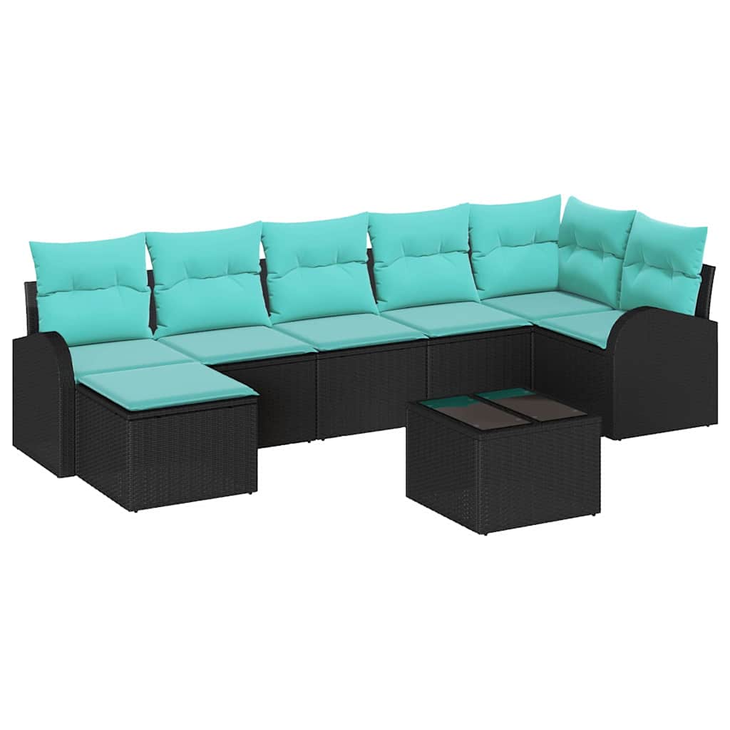Sofa Sæt 8 stk. Sort og turkis polyrattan