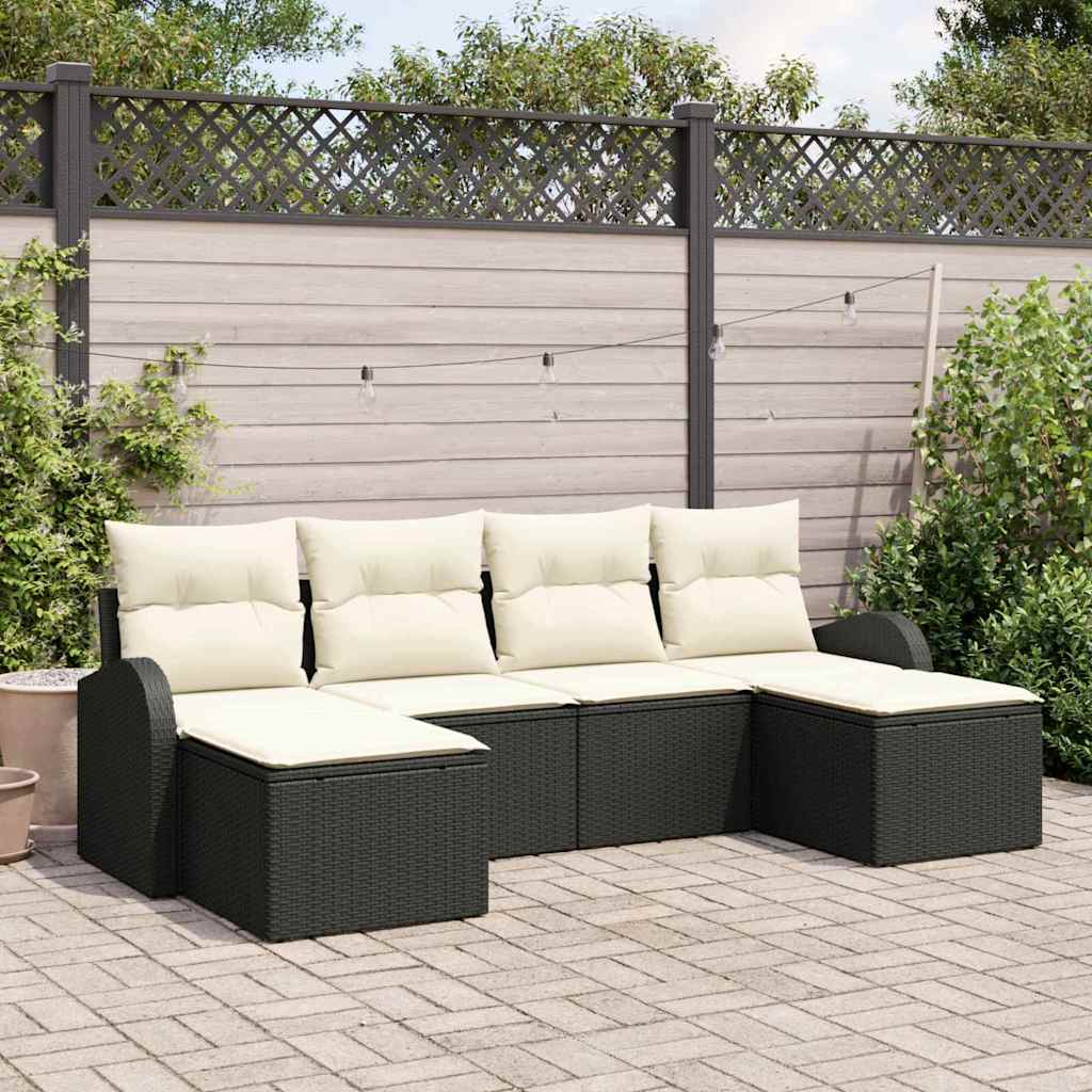 Sofa Sæt 6 stk. Sort og Hvid polyrattan