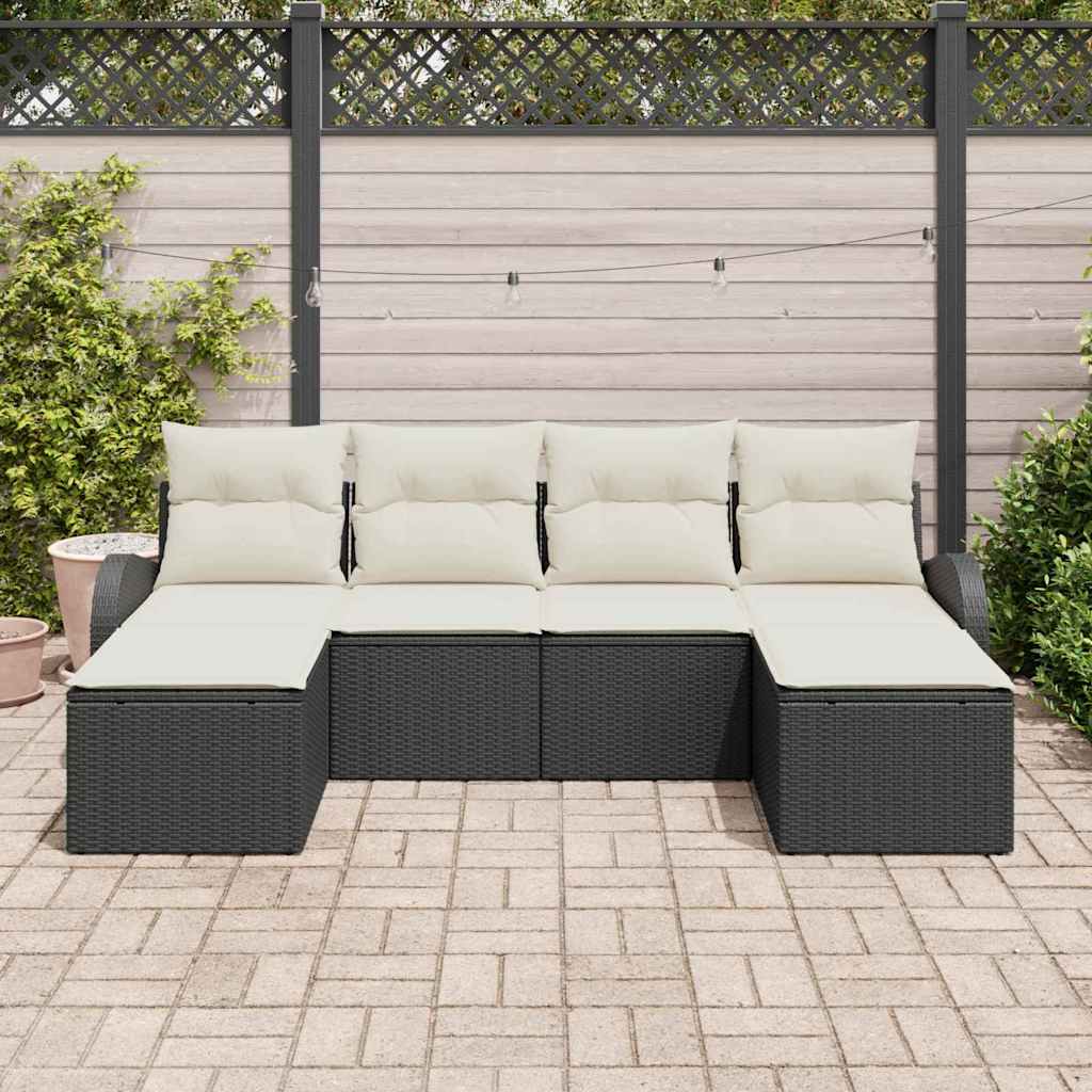 Sofa Sæt 6 stk. Sort og Hvid polyrattan